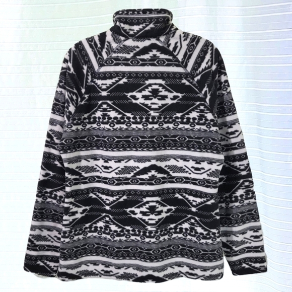EDDIE BAUER 1/4 Zip Fleece Pullover Fossil Aztec Design Black White Women's M - Picture 4 of 7